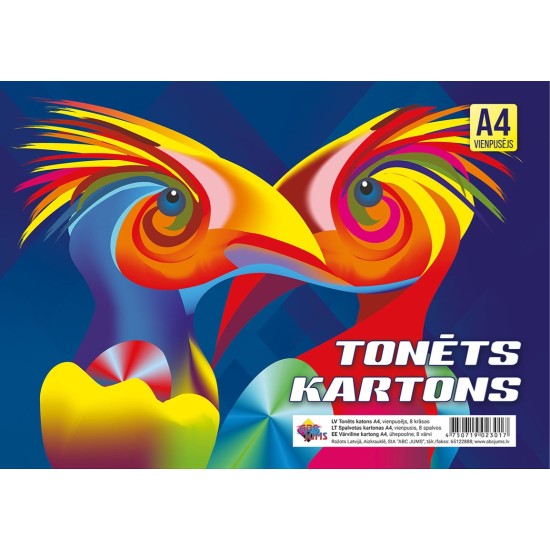 Spalvotas kartonas, A4, 8 sp., vienpusis, 230gsm