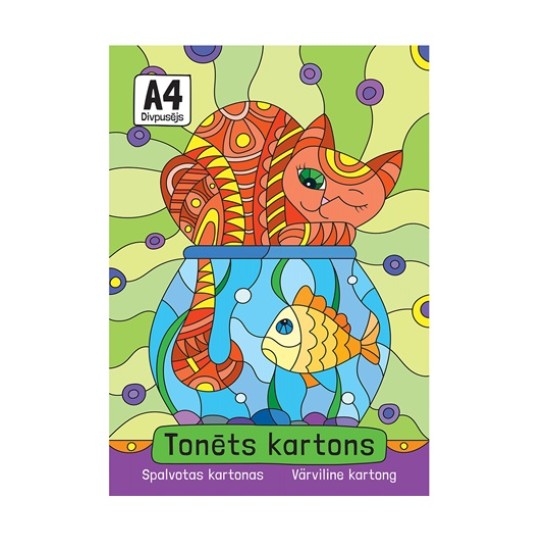 Spalvotas kartonas, A4, 8 sp., dvipusis, 230gsm
