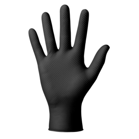 Vienkartinės nitrilinės pirštinės MERCATOR GoGrip Black, M dydis, juodos sp., be pudros, 50 vnt.