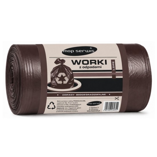 BIO šiukšlių maišai MOP SERWIS, 60 L, 10 vnt., suyrantys, rudos sp.