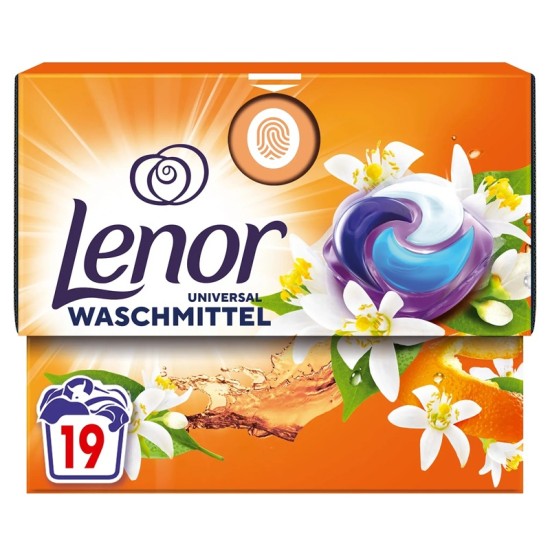 Skalbimo kapsulės LENOR All in 1 Universal Orange Blossom & Peach, 19 vnt.