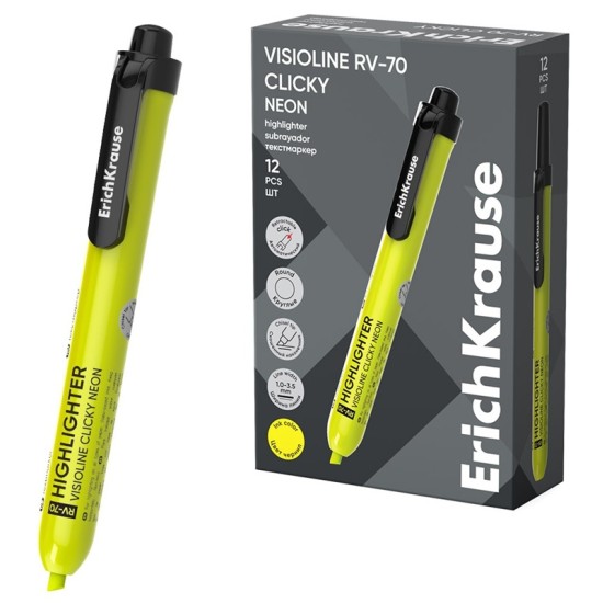 Automatinis teksto žymeklis VISIOLINE RV-70 CLICKY NEON, ErichKrause, 1.0-3.5 mm, geltonos sp.