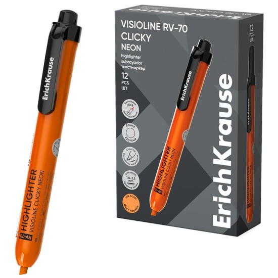 Automatinis teksto žymeklis VISIOLINE RV-70 CLICKY NEON, ErichKrause, 1.0-3.5 mm, oranžinės sp.