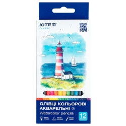 Spalvoti šešiabriauniai akvareliniai pieštukai CLASSIC, Kite, 12 sp. + teptukas