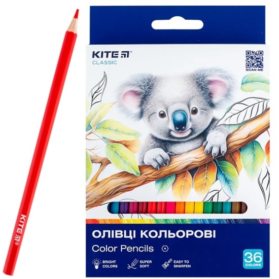 Spalvoti šešiabriauniai pieštukai CLASSIC, Kite, 36 sp.