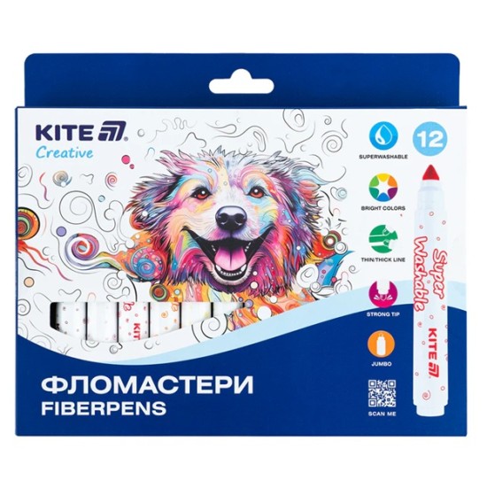 Flomasteriai CREATIVE Jumbo, Kite, 12 sp.