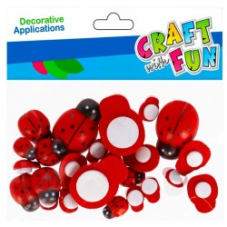 Dekoracija iš medžio CRAFT with FUN Ladybirds, lipni, 24 vnt., įvairių dydžių