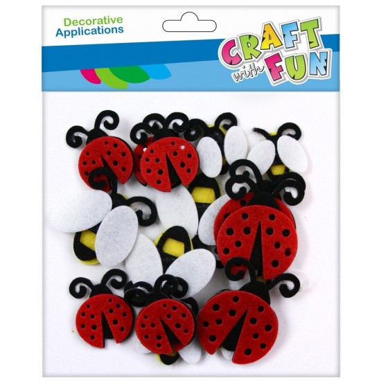 Lipni dekoracija iš veltinio CRAFT with FUN Ladybirds and Bees, 18 vnt.