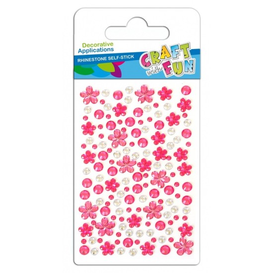 Dekoratyviniai krištoliniai karoliukai CRAFT with FUN Pink Flowers, lipnūs