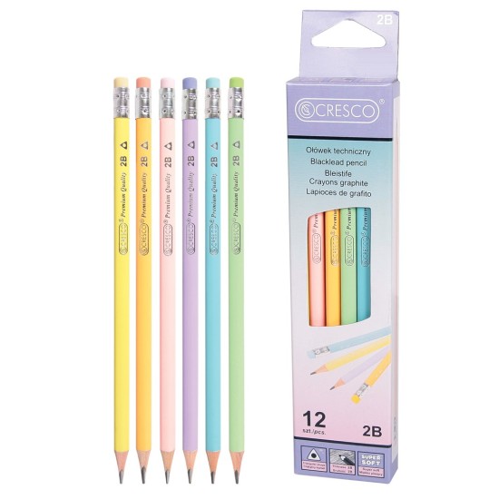 Grafitinis pieštukas PASTEL, Cresco, 2B, su trintuku