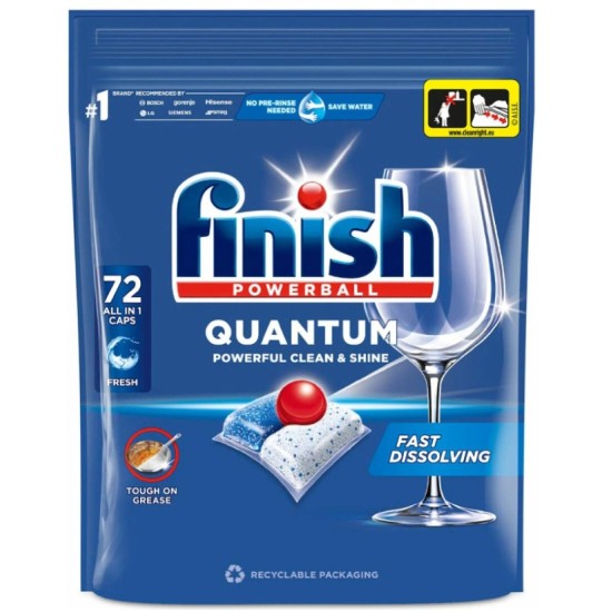 Indaplovių kapsulės FINISH Powerball Quantum Regular  All in 1, 72 vnt.