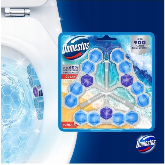 WC valiklis-gaiviklis DOMESTOS Power 5 Ocean, 3x55 g