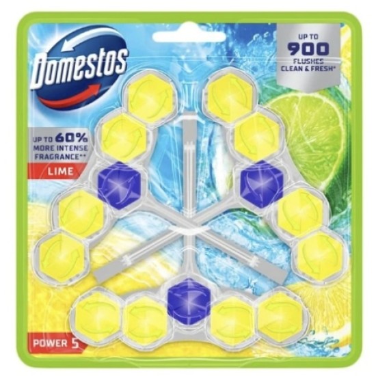 WC valiklis-gaiviklis DOMESTOS Power 5 Lime, 3x55 g