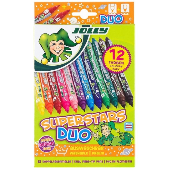 Flomasteriai SUPERSTARS DUO, Jolly, dvipusiai, 12 sp.
