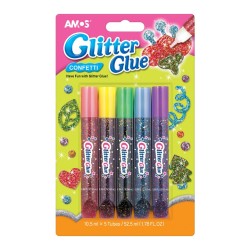Klijų su blizgučiais rinkinys CONFETTI GCF10B5, Amos, 5 spalvos po 10,5ml