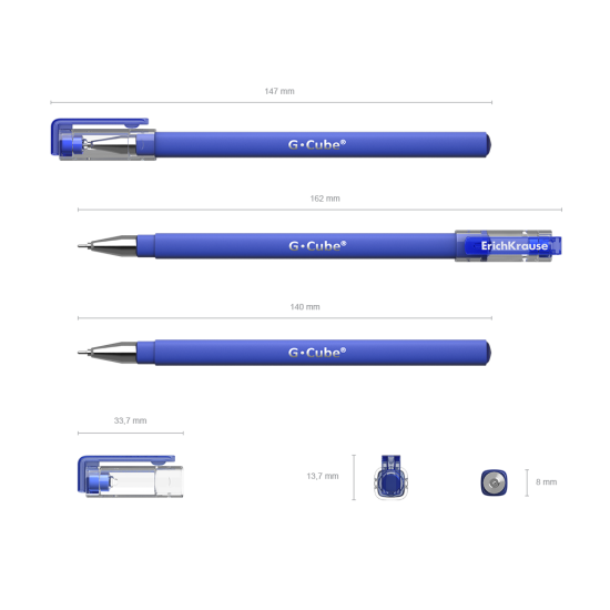 Gelinis rašiklis G-CUBE, ErichKrause, 0.5 mm, mėlynos sp.