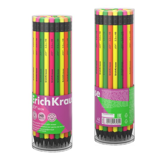 Plastikinis grafitinis pieštukas JOY, ErichKrause, HB, su trintuku