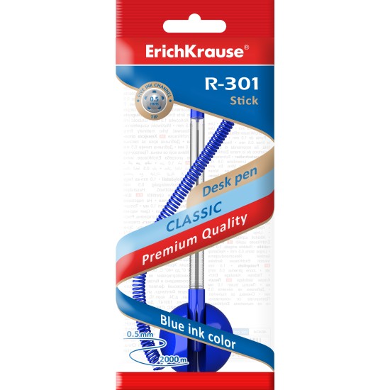 Tušinukas R-301 DESK PEN, ErichKrause, su grandinėle, 1.0mm, mėlynos sp.