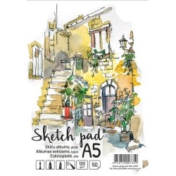 Albumas eskizams, A5, 50 lapų, 120gsm, lygūs vidiniai lapai, su spirale viršuje