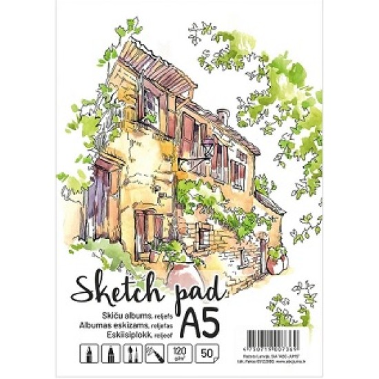 Albumas eskizams, A5, 50 lapų, 120gsm, reljefiniai vidiniai lapai, su spirale viršuje