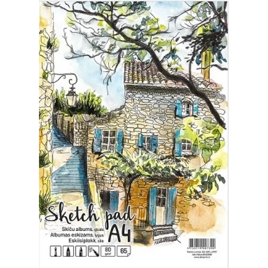 Albumas eskizams, A4, 65 lapai, 80 gsm, lygūs vidiniai lapai, su spirale viršuje