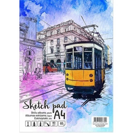 Albumas eskizams, A4, 65 lapai, 80 gsm, lygūs vidiniai lapai, su spirale viršuje