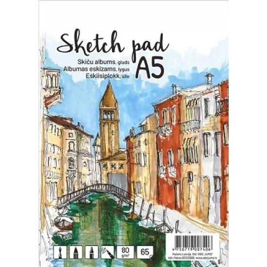 Albumas eskizams, A5, 65 lapai, 80 gsm, lygūs vidiniai lapai, su spirale viršuje