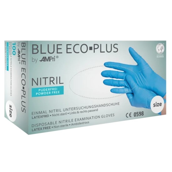 Vienkartinės nitrilinės pirštinės MED-COMFORT Eco-Plus, M dydis, mėlynos sp., be pudros, 100 vnt.