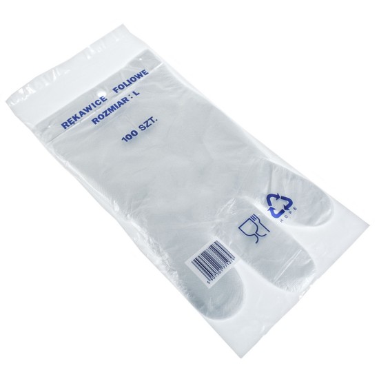Vienkartinės polietileninės (HDPE) pirštinės PLAST, skaidrios, L dydis, 100 vnt.