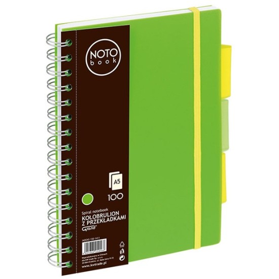 Bloknotas NOTOBOOK, Grand, A5, langeliais, 100 lapų, 80gsm, su spirale šone, žalios sp. plastikinis viršelis