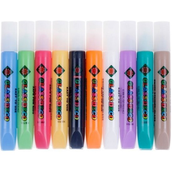 Vitražinių dažų rinkinys GD10P10, Amos, 10 spalvų po 10,5ml