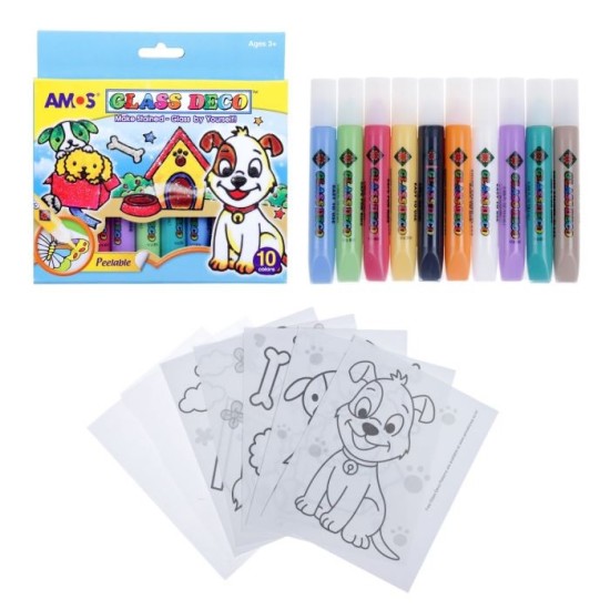 Vitražinių dažų rinkinys GD10P10, Amos, 10 spalvų po 10,5ml