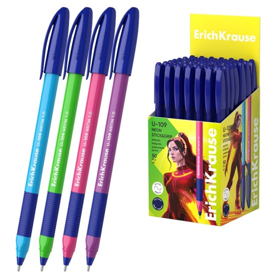 Ultra glide tušinukas U-109 NEON STICK&GRIP, ErichKrause, 1.0mm, mėlynos sp.