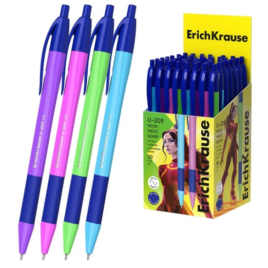 Ultra glide automatinis tušinukas U-209 NEON MATIC&GRIP, ErichKrause, 1.0mm, mėlynos sp.