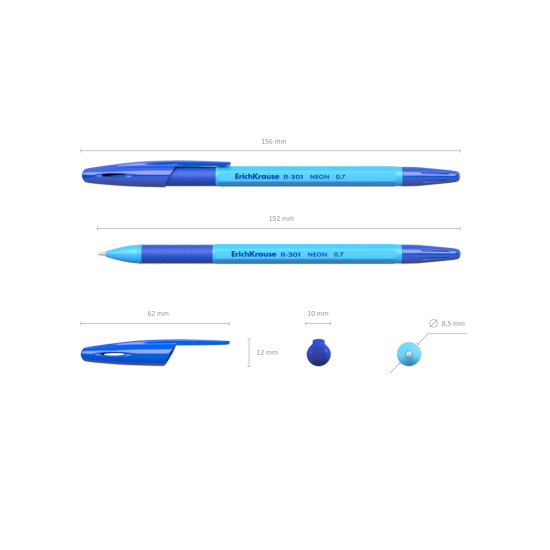 Tušinukas R-301 NEON STICK&GRIP, ErichKrause, 0.7mm, mėlynos sp.