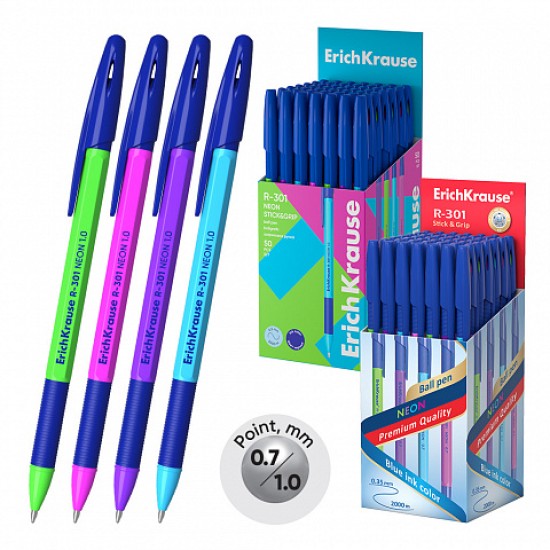 Tušinukas R-301 NEON STICK&GRIP, ErichKrause, 0.7mm, mėlynos sp.