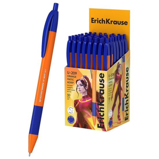 Ultra glide automatinis tušinukas U-209 ORANGE MATIC&GRIP, ErichKrause, 0.7mm, mėlynos sp.