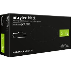 Vienkartinės nitrilinės pirštinės MERCATOR Nitrylex Black, S dydis, juodos sp., be pudros, 100 vnt.
