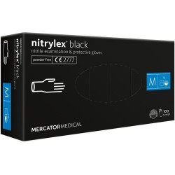 Vienkartinės nitrilinės pirštinės MERCATOR Nitrylex Black, M dydis, juodos sp., be pudros, 100 vnt.