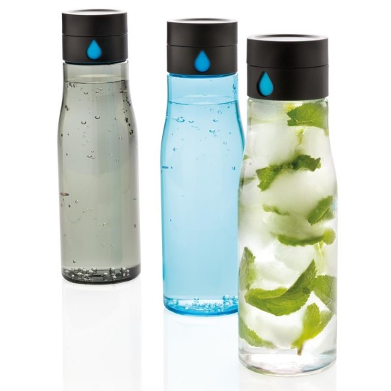 Gertuvė XD XCLUSIVE, 600ml, fiksuojanti išgerto vandens kiekį, permatomas juodos sp. tritano plastikas