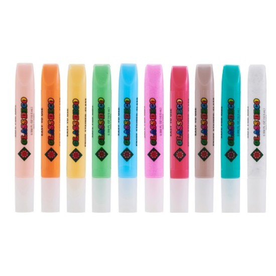 Vitražinių dažų rinkinys SD10P10 ZODIAC, Amos, 10 spalvų po 10,5ml + 12 pakabukų