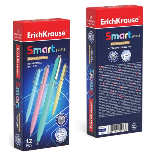 Automatinis tušinukas SMART PASTEL, ErichKrause, 0.7mm, mėlynos sp.