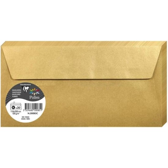 Dekoratyvinis vokas POLLEN, Clairefontaine, DL (110x220mm), 120gsm, blizgus, aukso sp.
