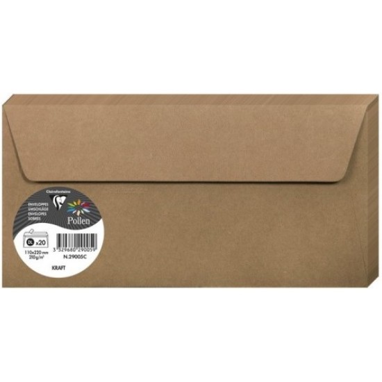 Dekoratyvinis kraft popieriaus vokas POLLEN, Clairefontaine, DL (110x220mm), 120gsm, rudos sp.
