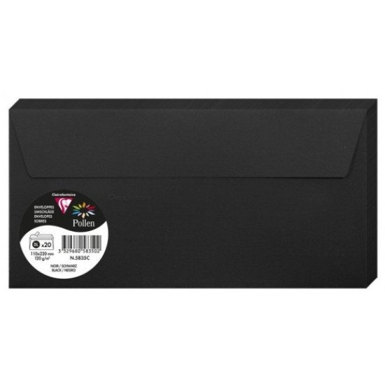 Dekoratyvinis vokas POLLEN, Clairefontaine, DL (110x220mm), 120gsm, juodos sp.