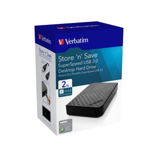 Verbatim 47683 Store 'n' Save SuperSpeed USB 3.0 Išorinis kietasis diskas HDD 2TB, Juoda