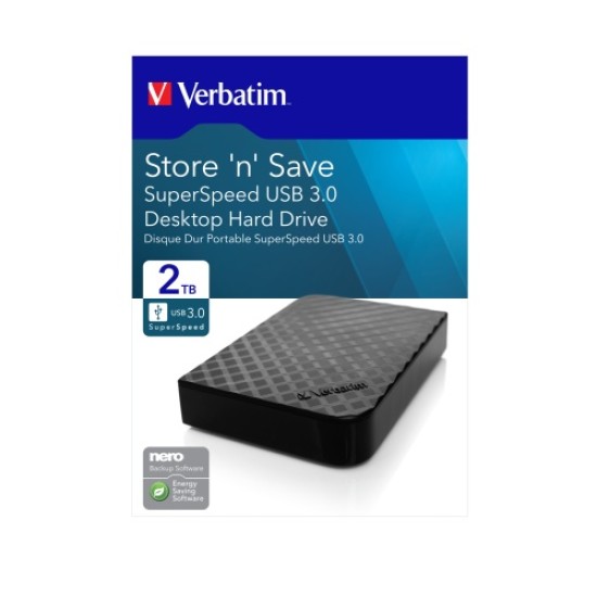 Verbatim 47683 Store 'n' Save SuperSpeed USB 3.0 Išorinis kietasis diskas HDD 2TB, Juoda