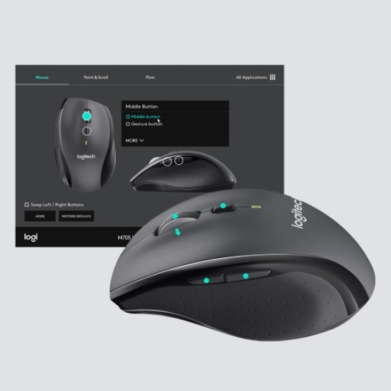 Logitech Marathon M705 Belaidė pelė, RF Wireless, 1000 DPI, Charcoal