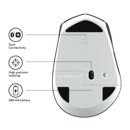 Logitech M720 Triathlon Belaidė pelė RF Wireless + Bluetooth, 1000 DPI, Juoda
