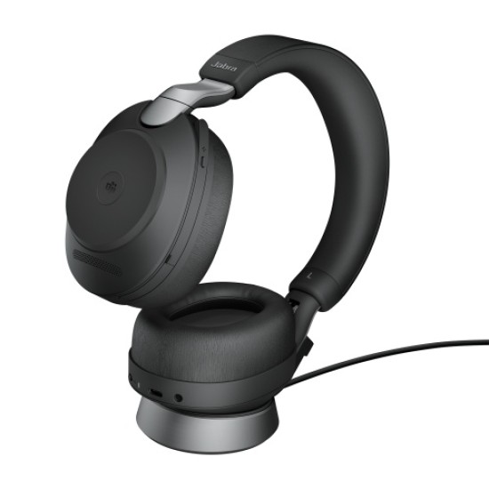 Jabra Evolve2 85 MS Stereo Laidinės/Belaidės ausinės, Bluetooth, USB-A, Charging Stand, Juoda